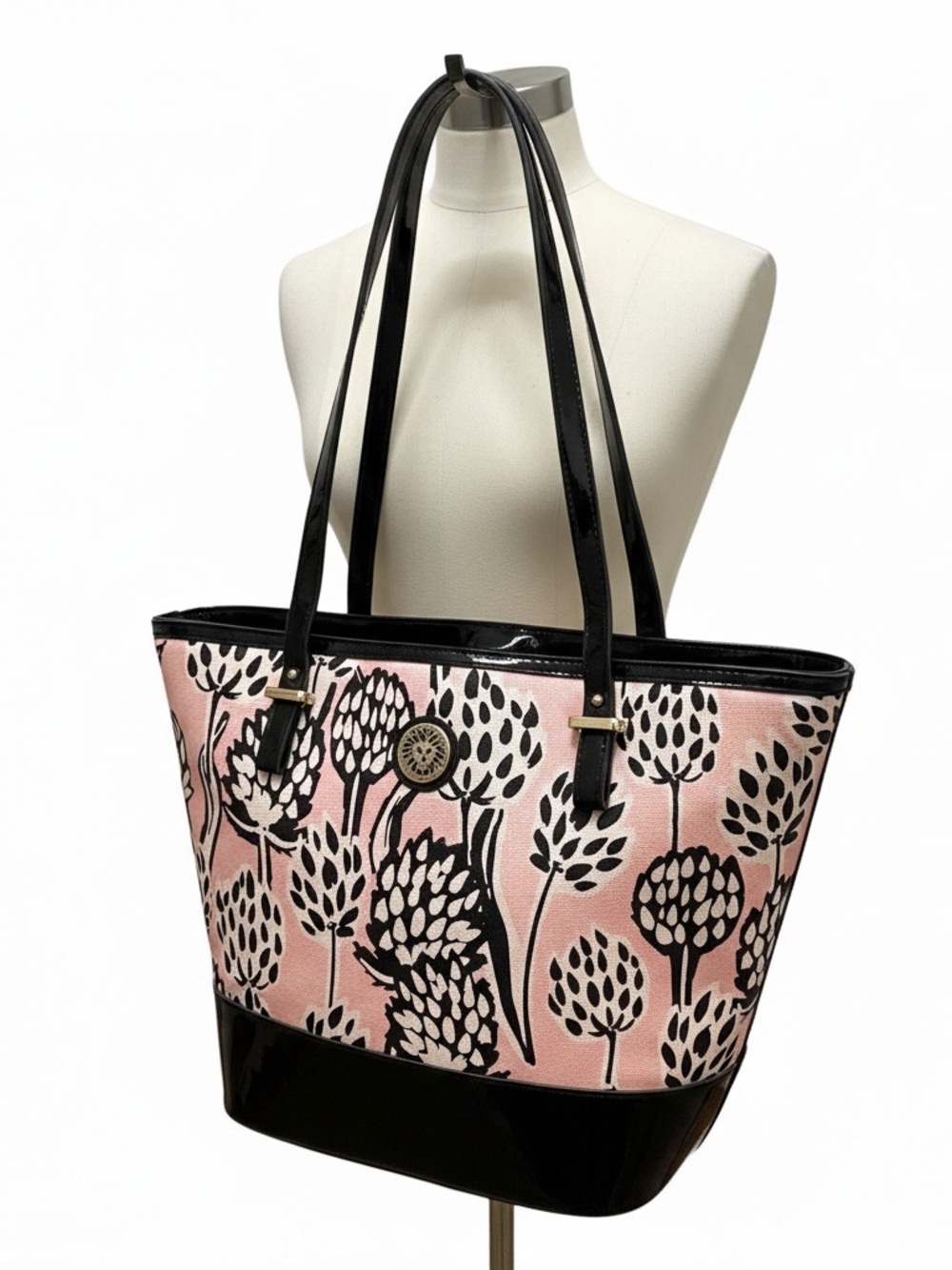 Anne Klein Pink and Black Floral Tote - Picture 2 of 8